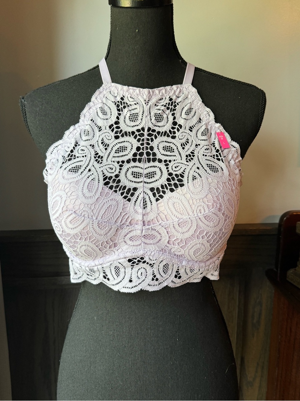PINK Victoria's Secret Lavender Lace High-Neck Bralette large nwt
